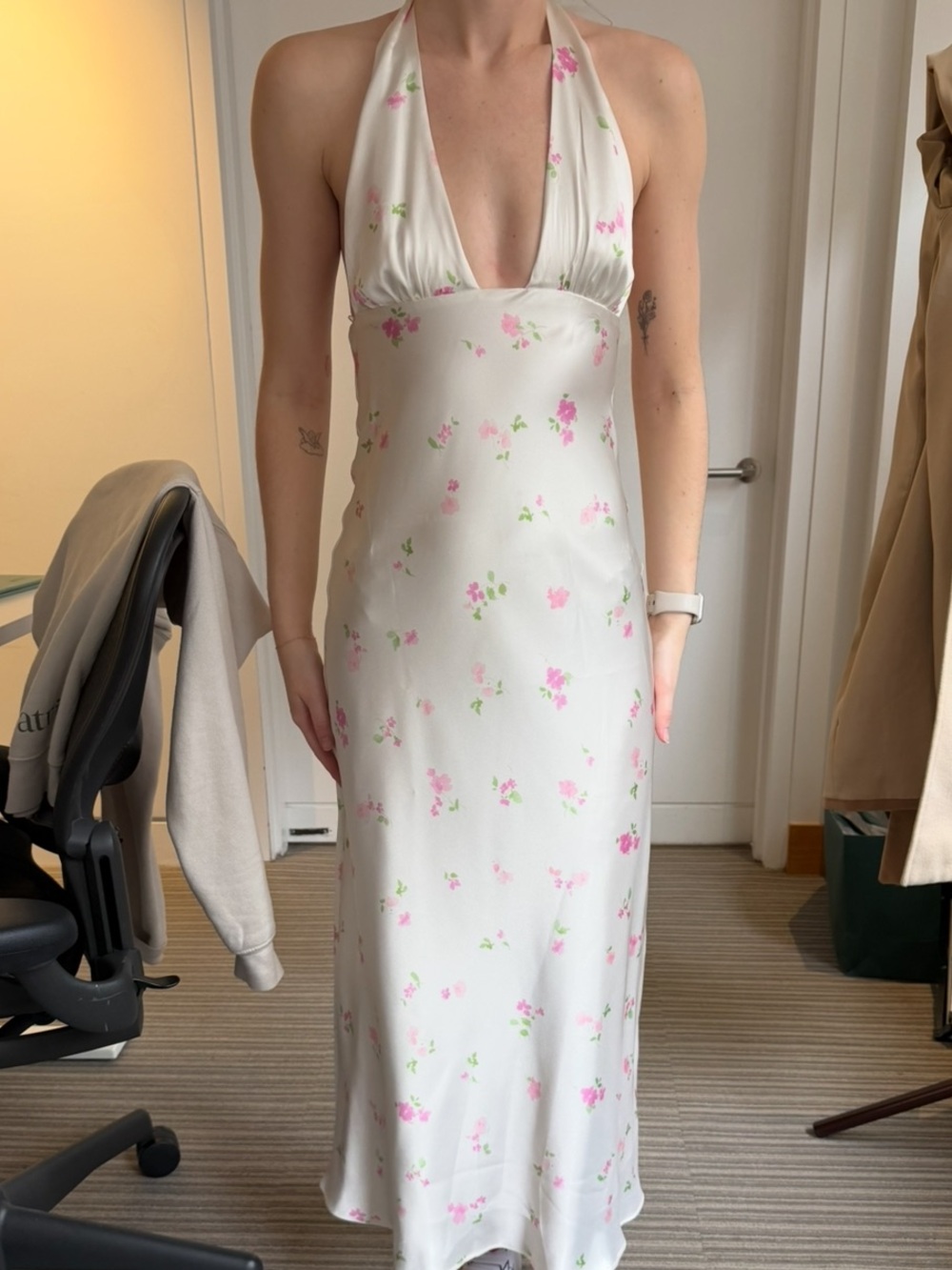 ZARA floral satin effect midi dress